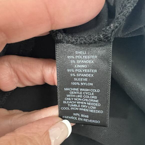 INC International Concepts Fitted Top Womens L Black Illusion Sleeves Stretch - Picture 7 of 7